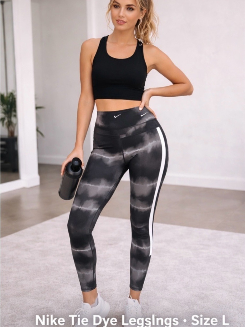 Nike Black & White Tie-Dye High-Waist Leggings